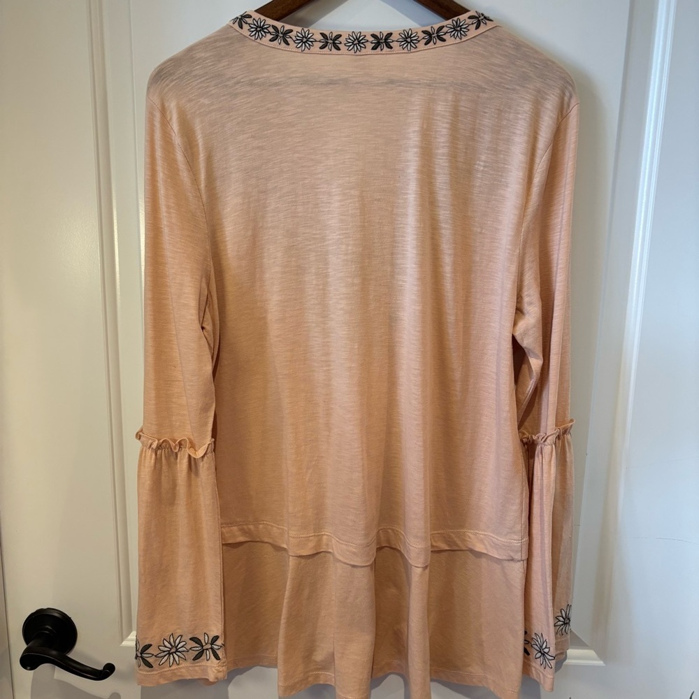 Style & Co Embroidered Peplum Top Sz L Blush Boho Floral Sleeve - Picture 3 of 4